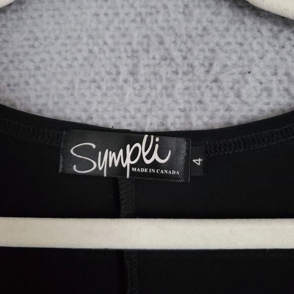 Sympli Women's symmetrical Black Scoop Neck 3/4 Sleeve Lagenlook Stretch Dress 4 - Picture 3 of 5